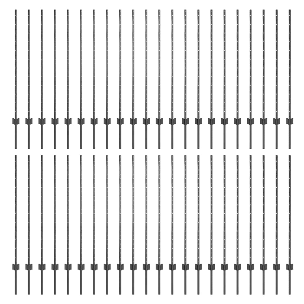 Afrasteringspaal 44 pcs Grijs 160 cm Staal is nu te koop bij PeponiXL, paradijselijk wonen!