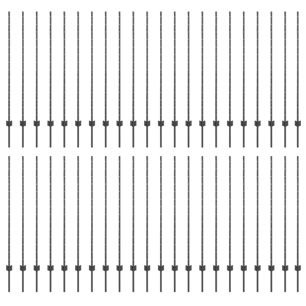 Afrasteringspaal 44 pcs Grijs 180 cm Staal is nu te koop bij PeponiXL, paradijselijk wonen!
