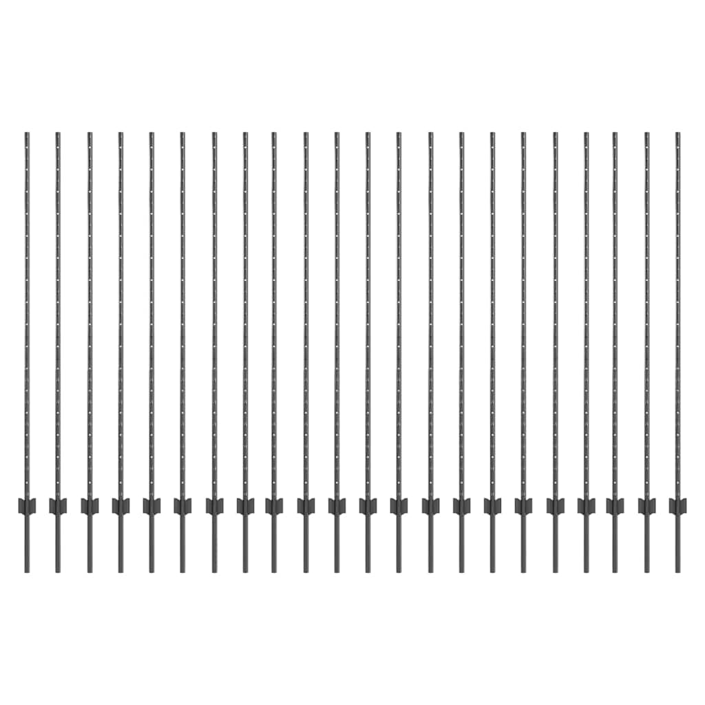 Afrasteringspaal 22 pcs Grijs 200 cm Staal is nu te koop bij PeponiXL, paradijselijk wonen!