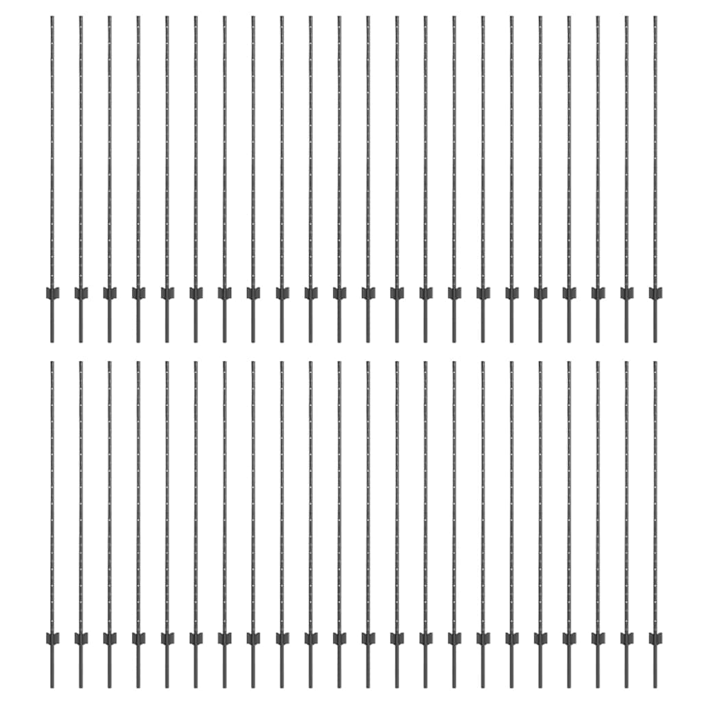 Afrasteringspaal 44 pcs Grijs 200 cm Staal is nu te koop bij PeponiXL, paradijselijk wonen!
