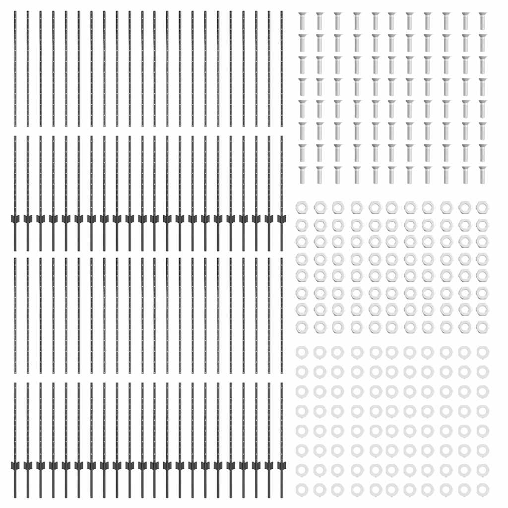 Afrasteringspaal 44 pcs Grijs 200 cm Staal is nu te koop bij PeponiXL, paradijselijk wonen!