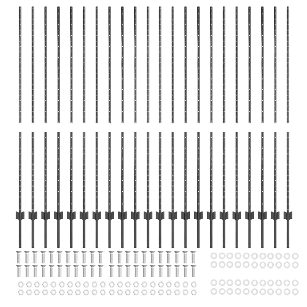 Afrasteringspaal 22 pcs Grijs 200 cm Staal is nu te koop bij PeponiXL, paradijselijk wonen!