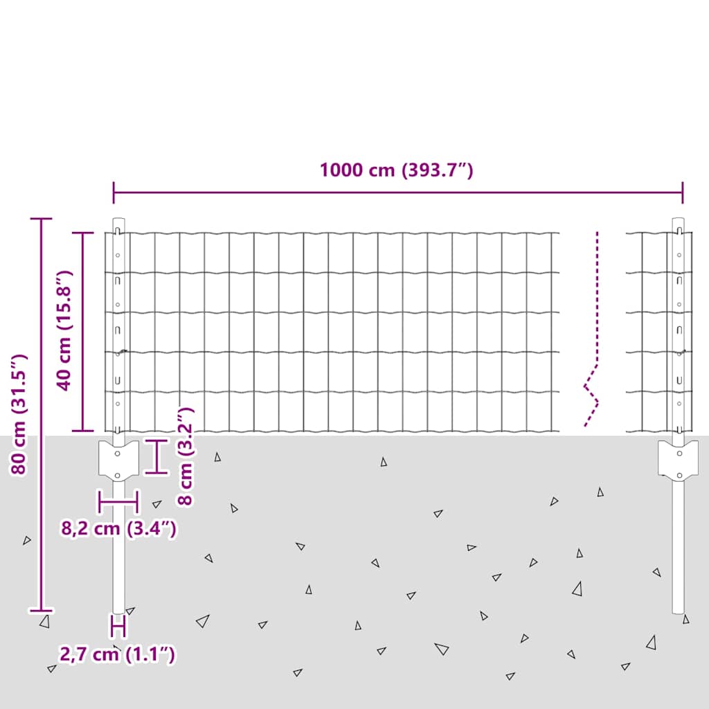 Hek met Paal Grijs 0,4 x 10 m Staal en PVC is nu te koop bij PeponiXL, paradijselijk wonen!