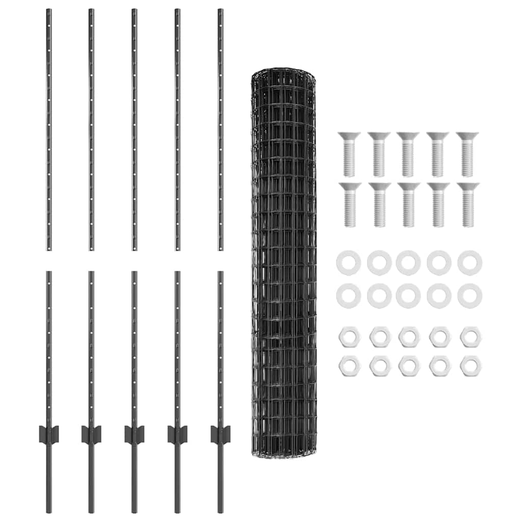 Hek met Paal Grijs 1,4 x 10 m Staal en PVC is nu te koop bij PeponiXL, paradijselijk wonen!