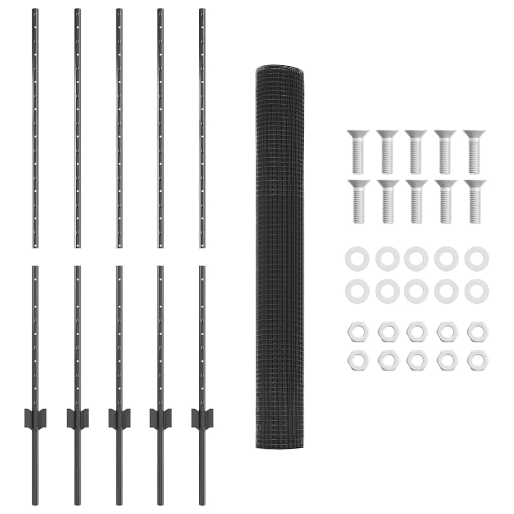 Hek met Paal Grijs 1,2 x 10 m Staal en PVC is nu te koop bij PeponiXL, paradijselijk wonen!