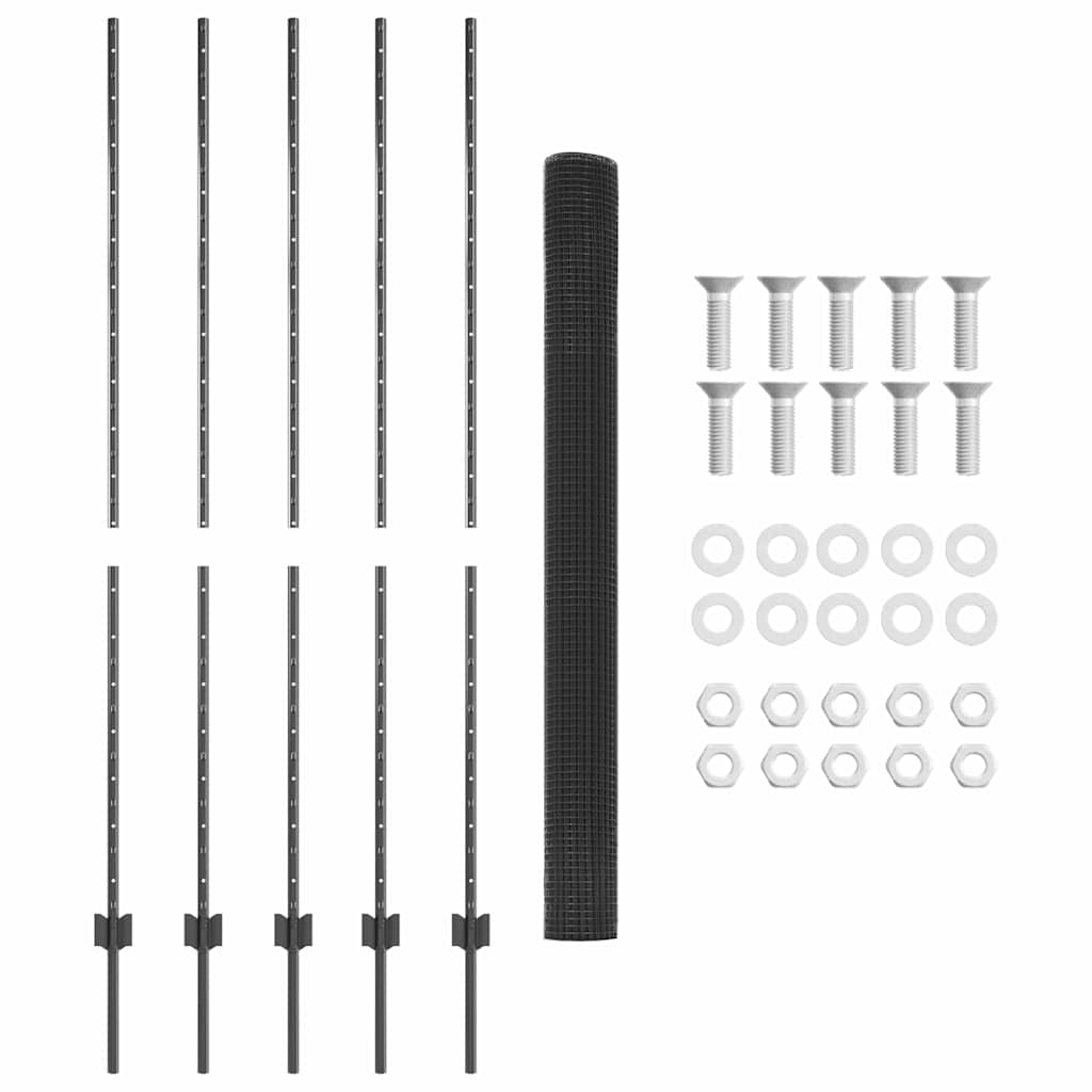 Hek met Paal Grijs 1,6 x 10 m Staal en PVC is nu te koop bij PeponiXL, paradijselijk wonen!