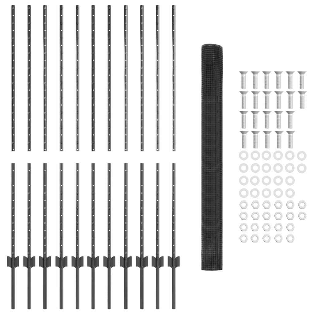 Hek met Paal Grijs 1,4 x 25 m Staal en PVC is nu te koop bij PeponiXL, paradijselijk wonen!