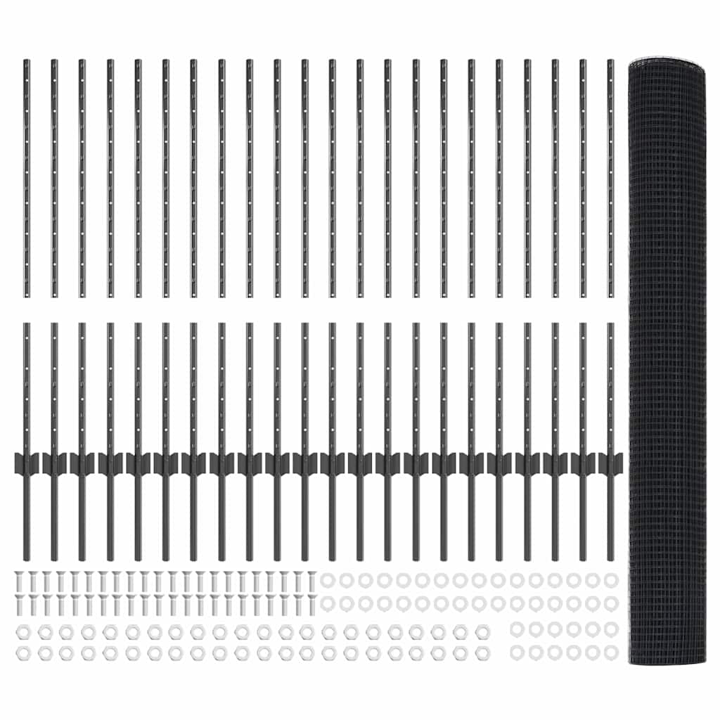 Hek met Paal Grijs 1 x 50 m Staal en PVC is nu te koop bij PeponiXL, paradijselijk wonen!