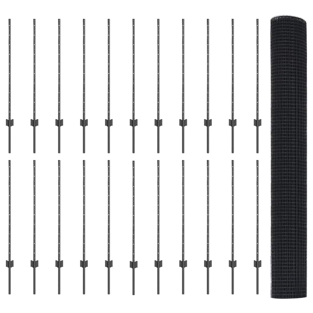 Hek met Paal Grijs 1 x 50 m Staal en PVC is nu te koop bij PeponiXL, paradijselijk wonen!