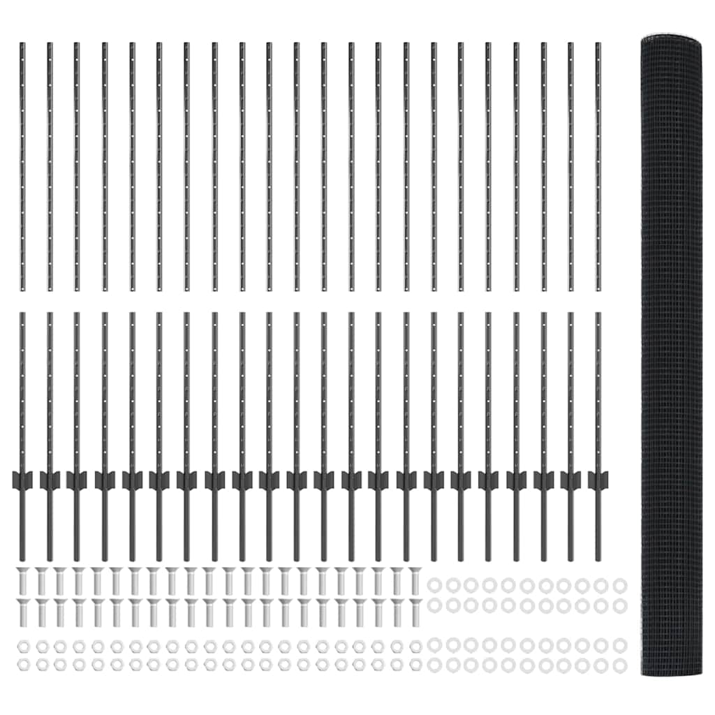 Hek met Paal Grijs 1,4 x 50 m Staal en PVC is nu te koop bij PeponiXL, paradijselijk wonen!