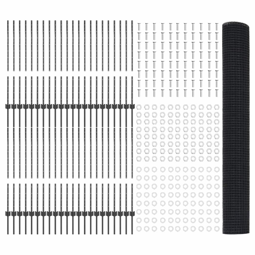 Hek met Paal Grijs 1 x 100 m Staal en PVC is nu te koop bij PeponiXL, paradijselijk wonen!