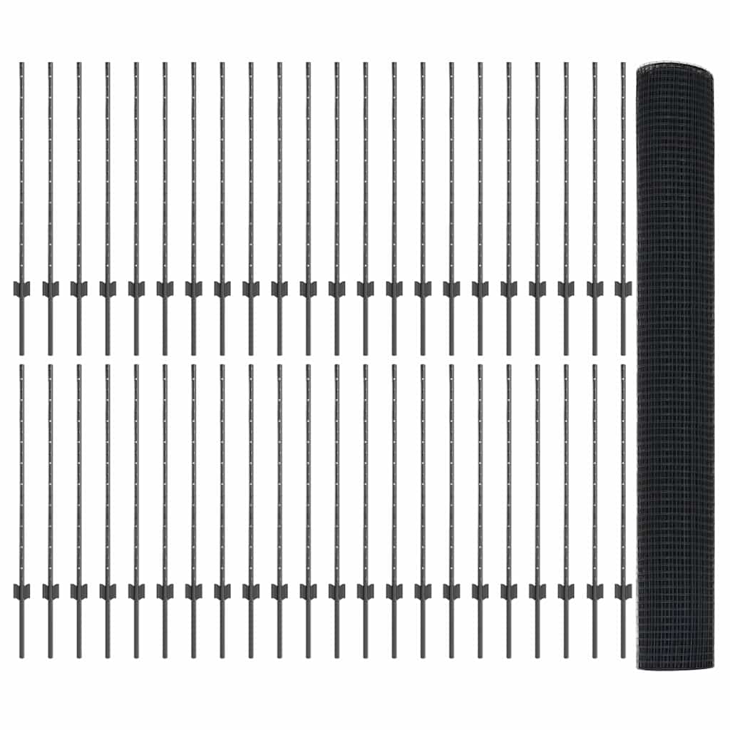 Hek met Paal Grijs 1 x 100 m Staal en PVC is nu te koop bij PeponiXL, paradijselijk wonen!