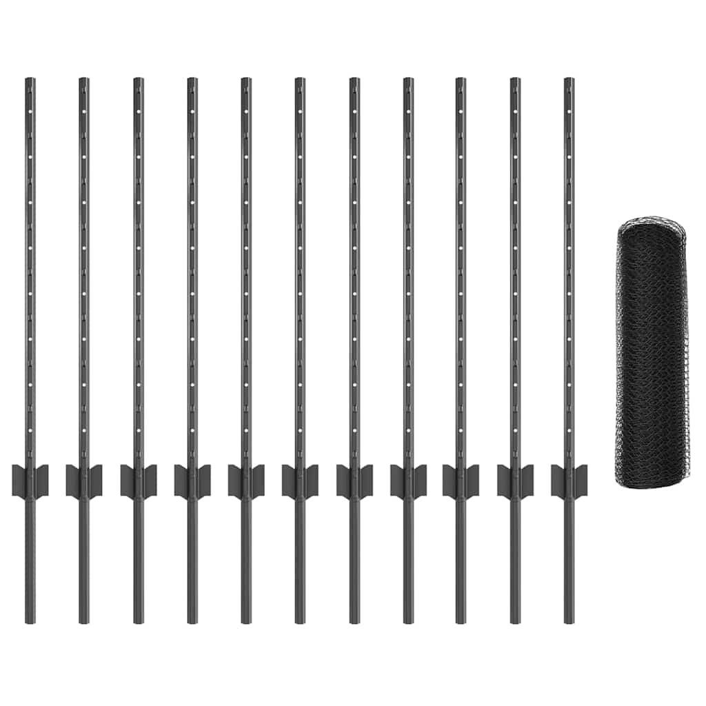 Hek met Paal Grijs 0,8 x 10 m Staal en PVC is nu te koop bij PeponiXL, paradijselijk wonen!