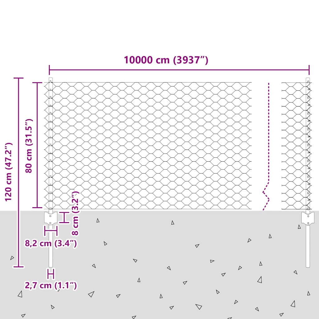 Hek met Paal Grijs 0,8 x 100 m Staal en PVC is nu te koop bij PeponiXL, paradijselijk wonen!