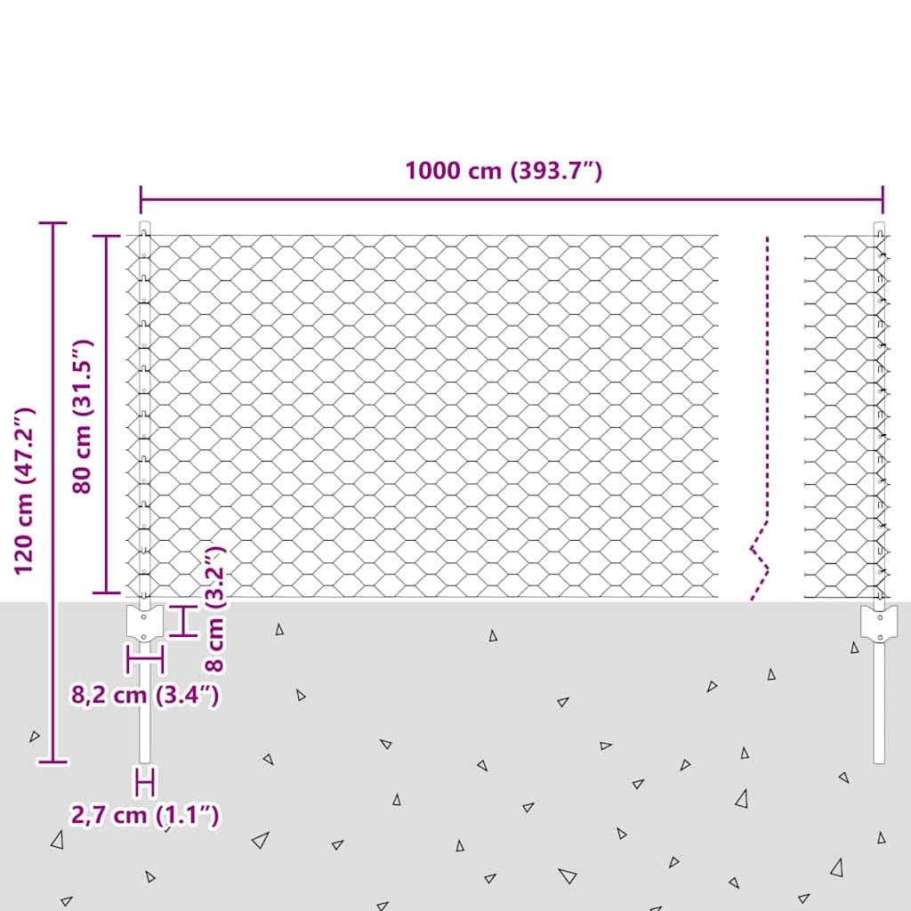 Hek met Paal Zilver 0,8 x 10 m Staal is nu te koop bij PeponiXL, paradijselijk wonen!