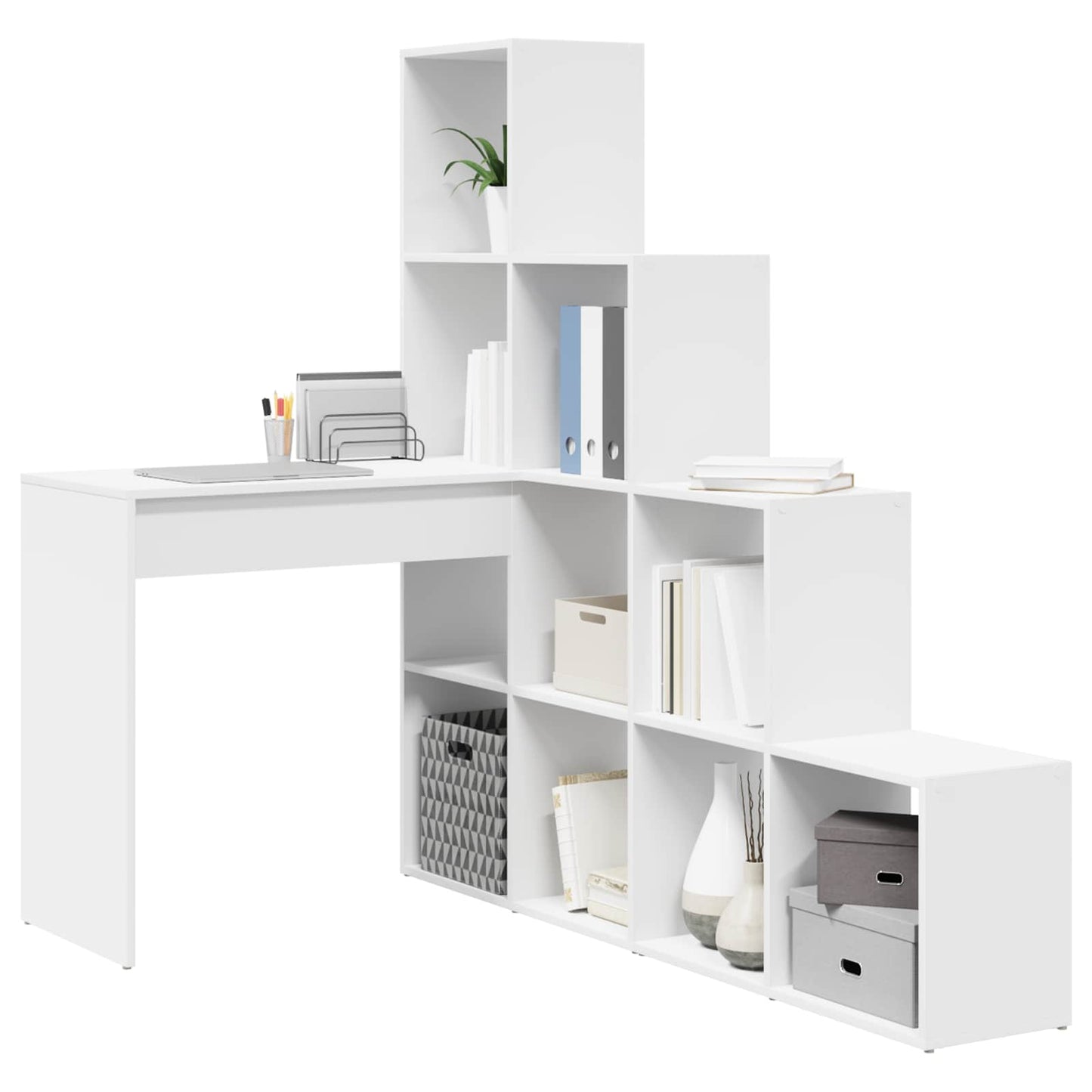 Hoekbureau met plank Wit 101,5 x 149,5 x 149,5 cm Bewerkt hout