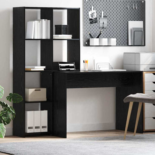 Bureau met plank Zwart Eiken 138,5 x 55 x 143 cm Bewerkt hout is nu te koop bij PeponiXL, paradijselijk wonen!