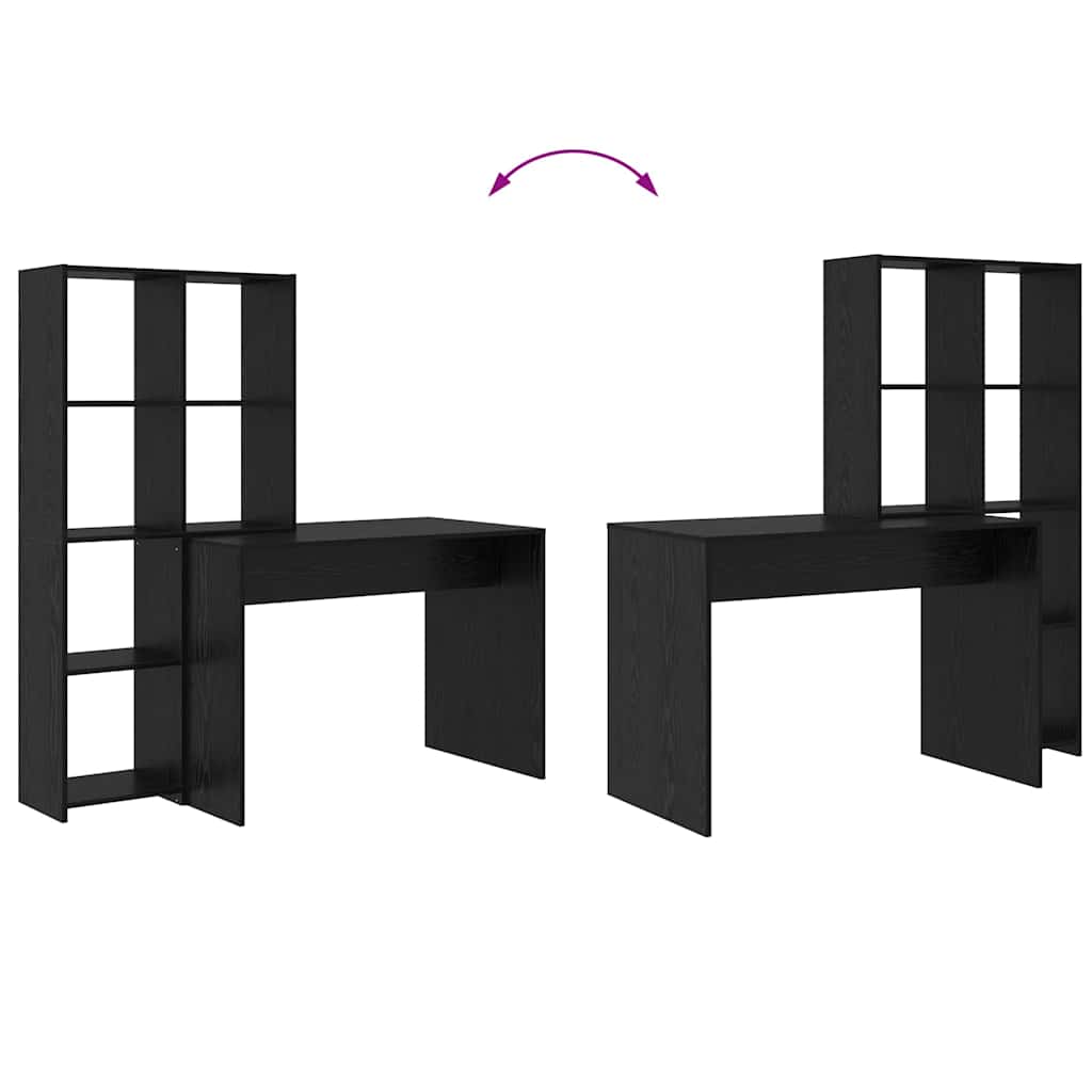 Bureau met plank Zwart Eiken 138,5 x 55 x 143 cm Bewerkt hout is nu te koop bij PeponiXL, paradijselijk wonen!