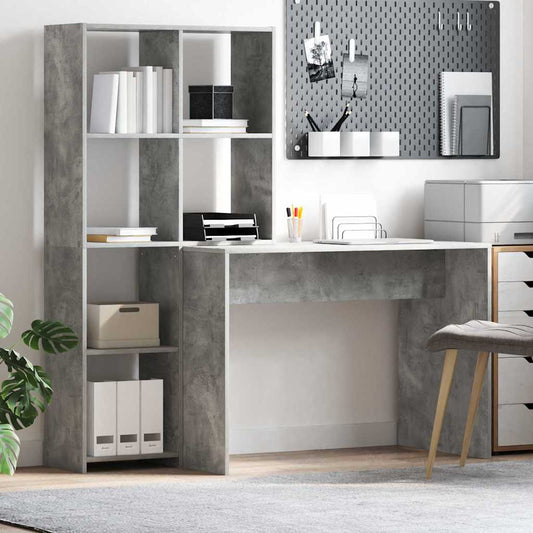 Bureau met plank Beton Grijs 138,5 x 55 x 143 cm Bewerkt hout is nu te koop bij PeponiXL, paradijselijk wonen!