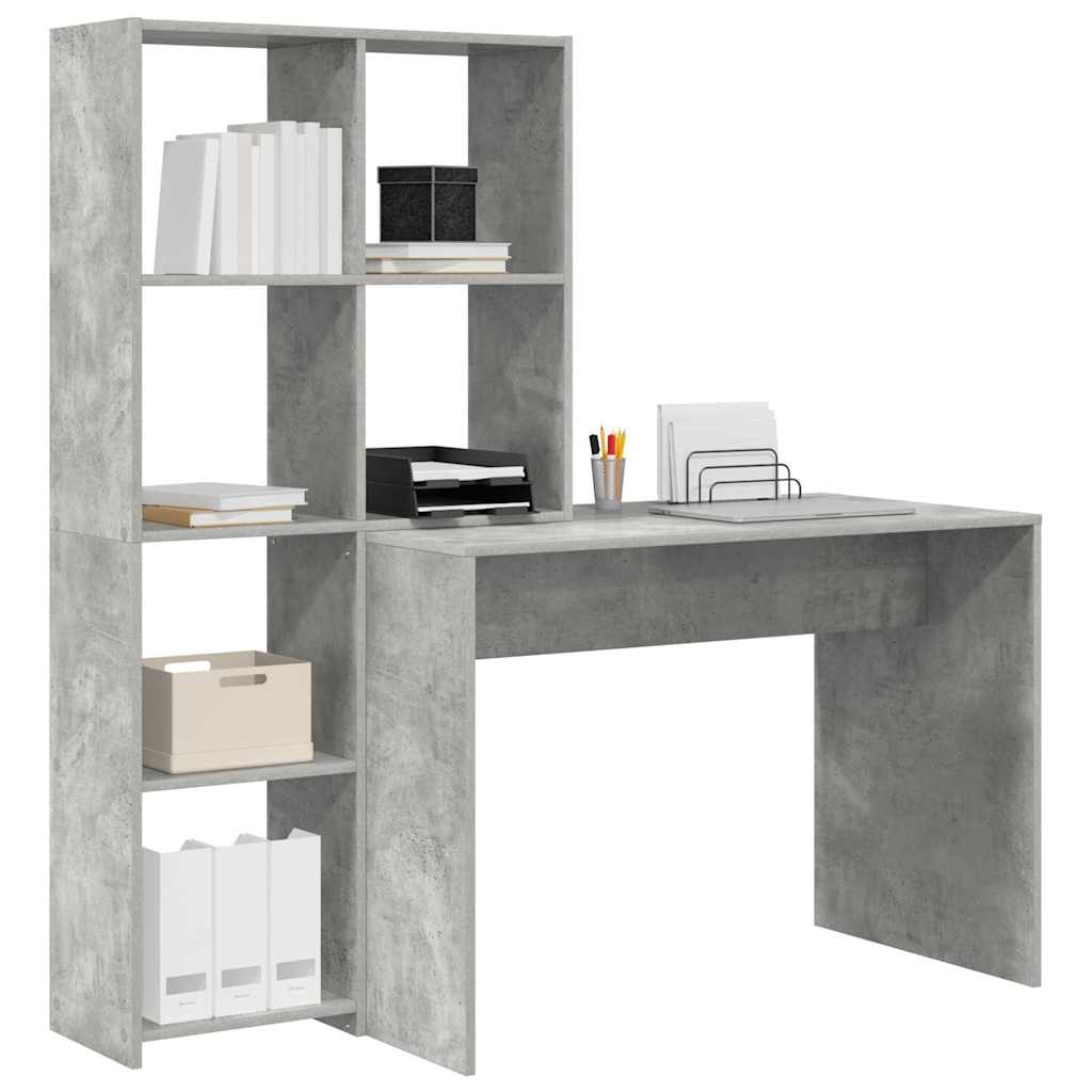 Bureau met plank Beton Grijs 138,5 x 55 x 143 cm Bewerkt hout is nu te koop bij PeponiXL, paradijselijk wonen!