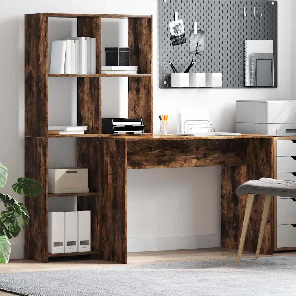 Bureau met plank Gerookt eiken 138,5 x 55 x 143 cm Bewerkt hout is nu te koop bij PeponiXL, paradijselijk wonen!