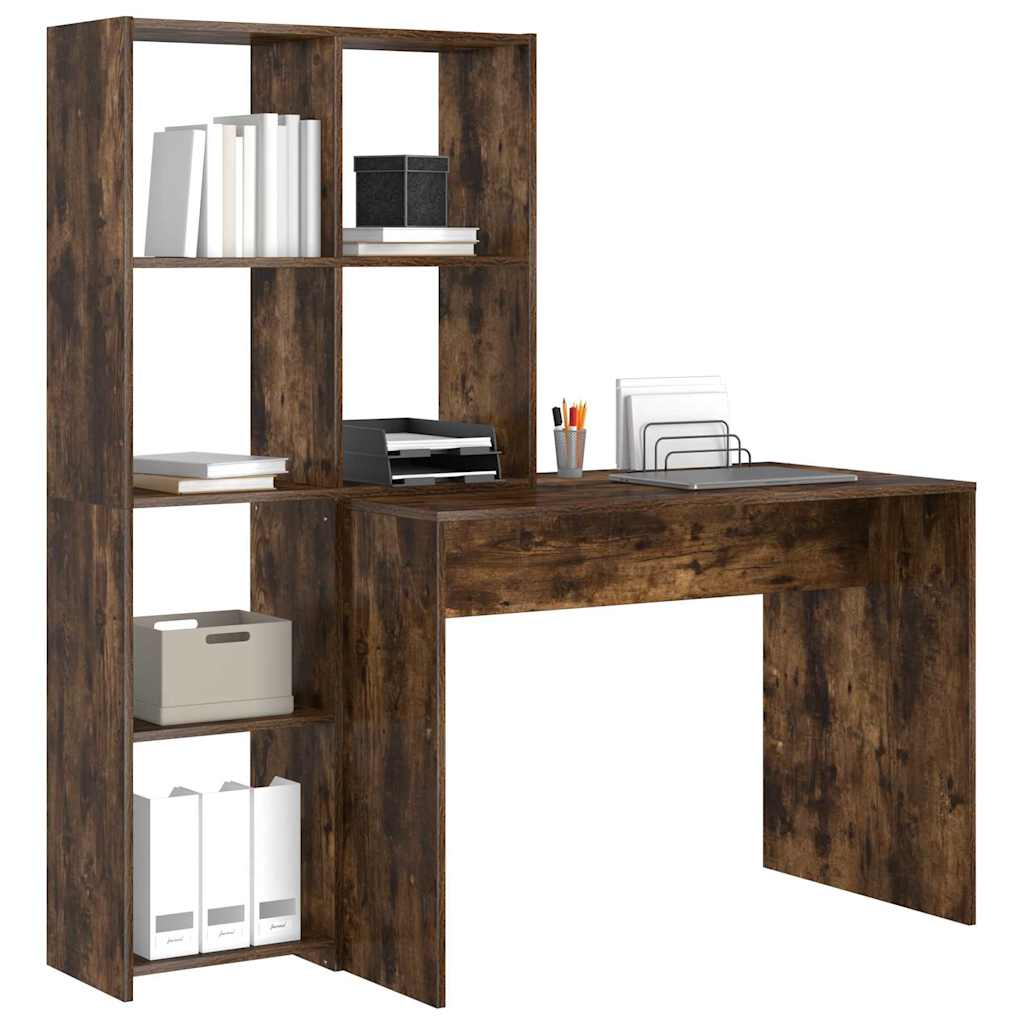 Bureau met plank Gerookt eiken 138,5 x 55 x 143 cm Bewerkt hout is nu te koop bij PeponiXL, paradijselijk wonen!