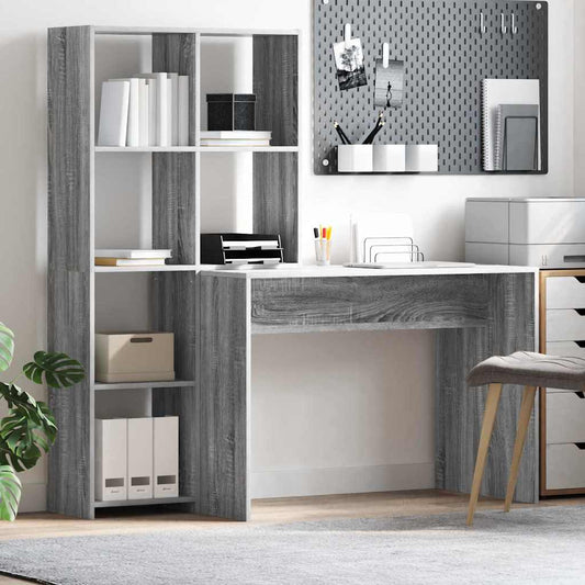 Bureau met plank Grijs Sonoma 138,5 x 55 x 143 cm Bewerkt hout is nu te koop bij PeponiXL, paradijselijk wonen!