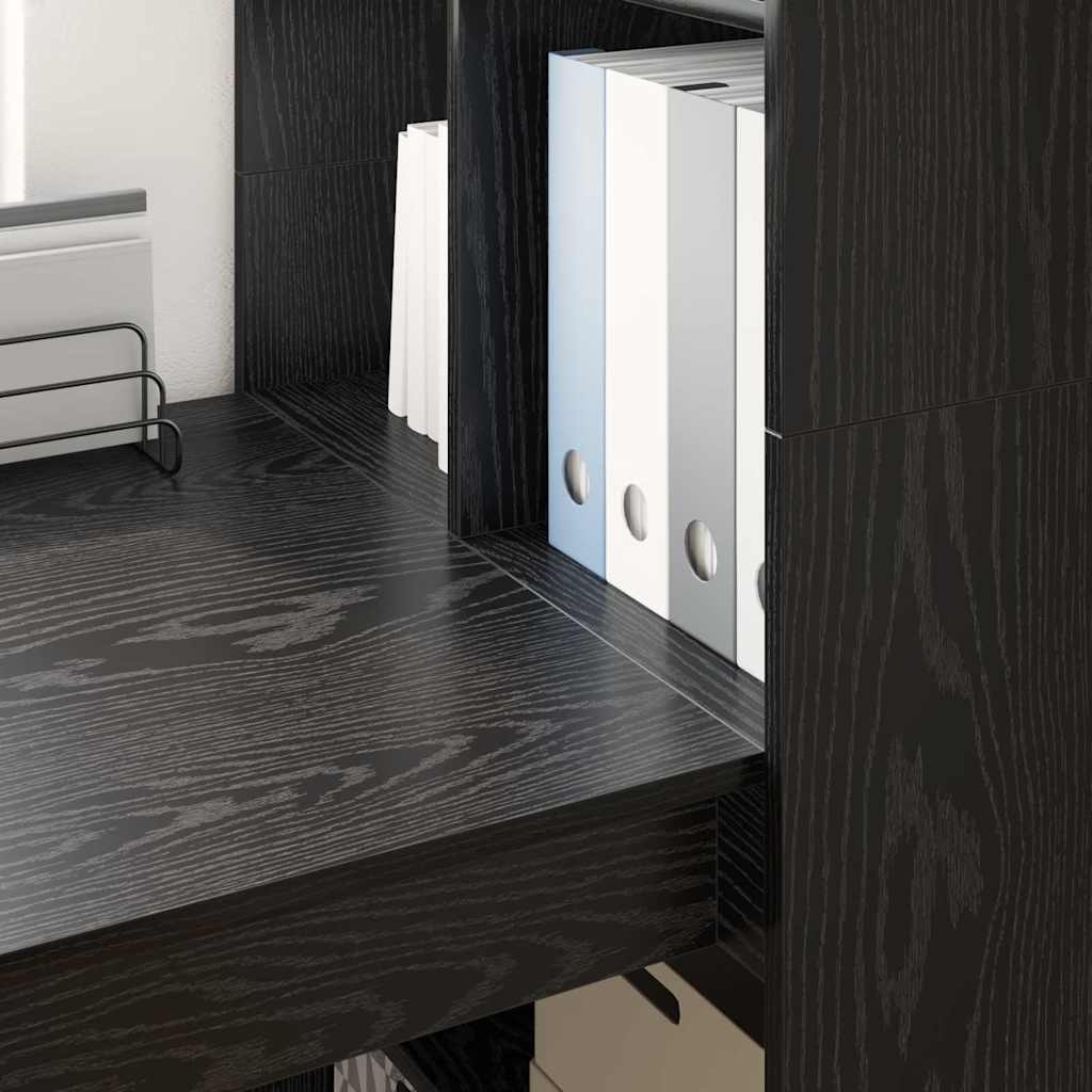 Bureau met plank Zwart Eiken 122 x 67 x 145 cm Bewerkt hout is nu te koop bij PeponiXL, paradijselijk wonen!