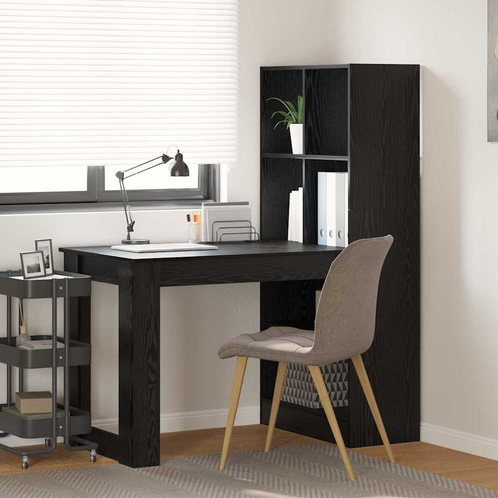 Bureau met plank Zwart Eiken 122 x 67 x 145 cm Bewerkt hout is nu te koop bij PeponiXL, paradijselijk wonen!