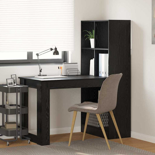 Bureau met plank Zwart Eiken 122 x 67 x 145 cm Bewerkt hout is nu te koop bij PeponiXL, paradijselijk wonen!