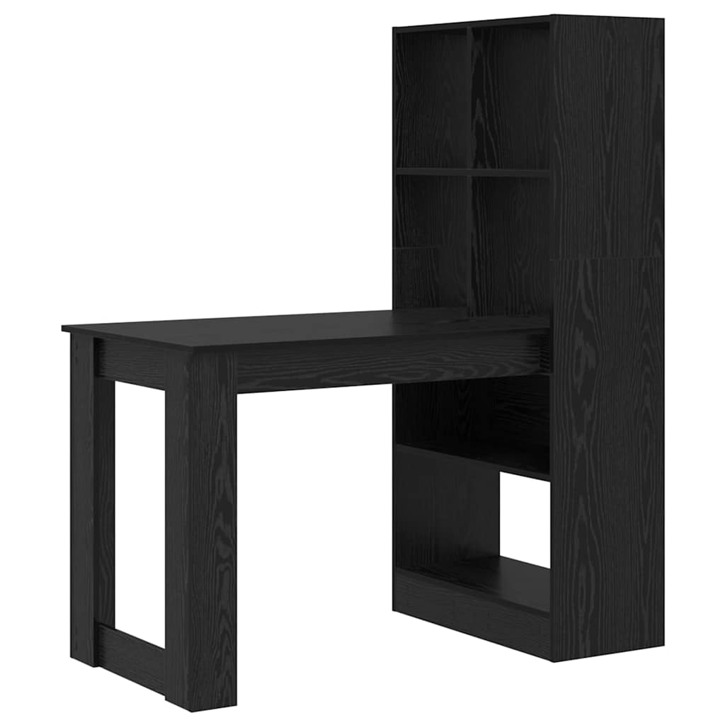 Bureau met plank Zwart Eiken 122 x 67 x 145 cm Bewerkt hout is nu te koop bij PeponiXL, paradijselijk wonen!