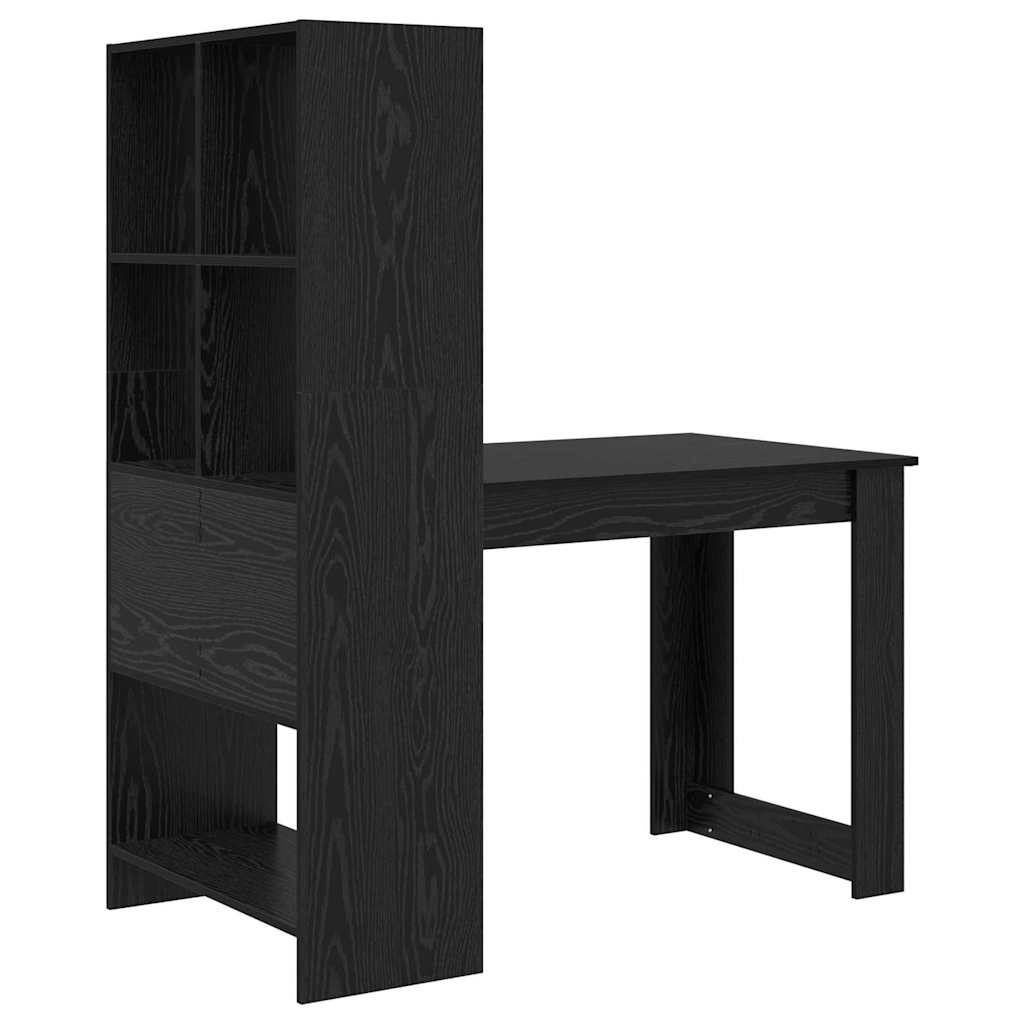 Bureau met plank Zwart Eiken 122 x 67 x 145 cm Bewerkt hout is nu te koop bij PeponiXL, paradijselijk wonen!