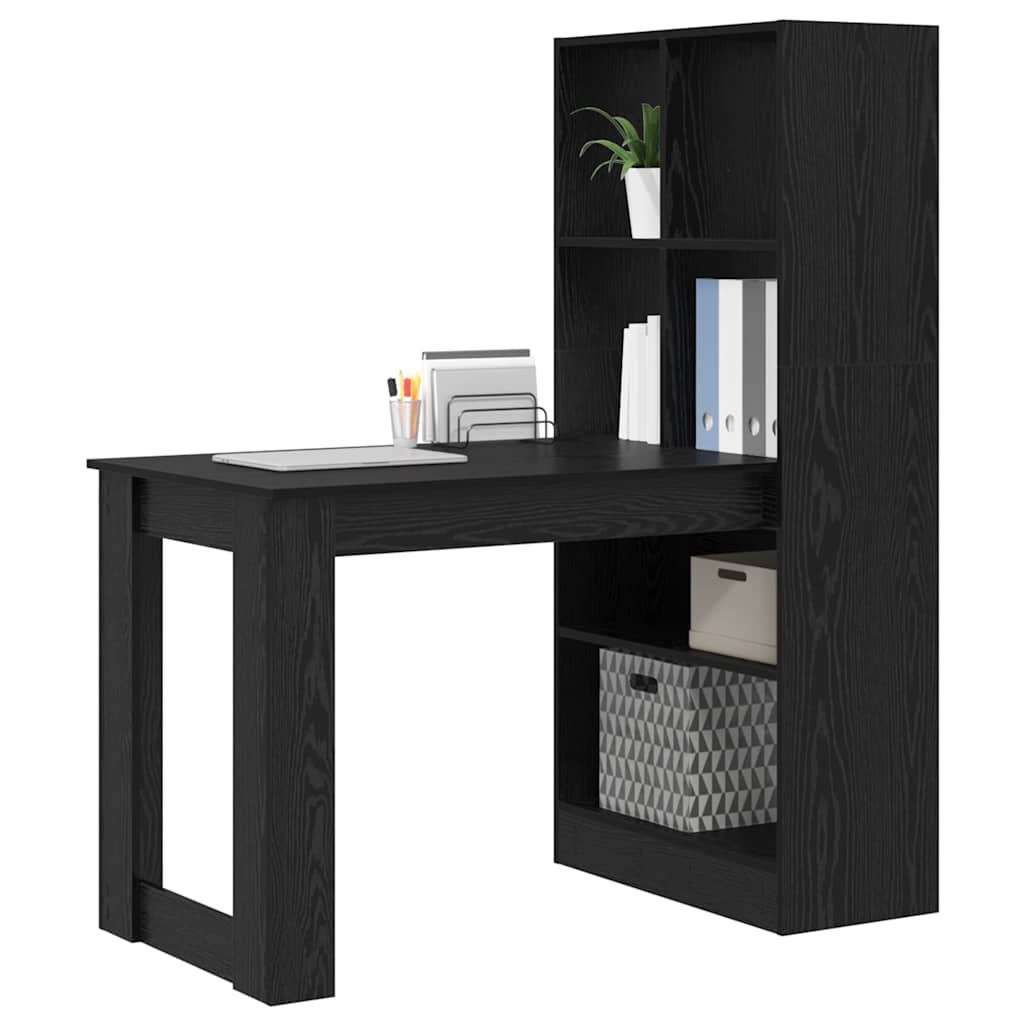 Bureau met plank Zwart Eiken 122 x 67 x 145 cm Bewerkt hout is nu te koop bij PeponiXL, paradijselijk wonen!