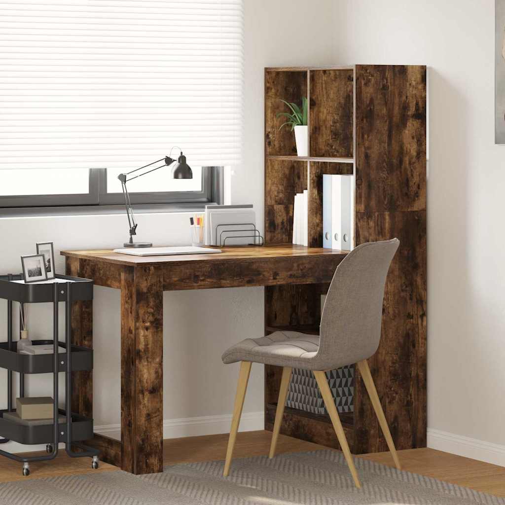 Bureau met plank Gerookt eiken 122 x 67 x 145 cm Bewerkt hout is nu te koop bij PeponiXL, paradijselijk wonen!