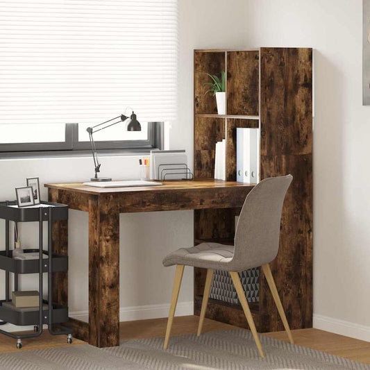 Bureau met plank Gerookt eiken 122 x 67 x 145 cm Bewerkt hout is nu te koop bij PeponiXL, paradijselijk wonen!