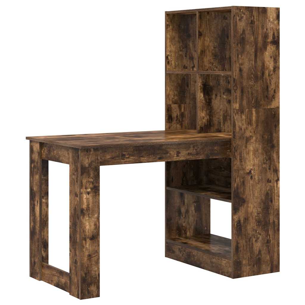 Bureau met plank Gerookt eiken 122 x 67 x 145 cm Bewerkt hout is nu te koop bij PeponiXL, paradijselijk wonen!