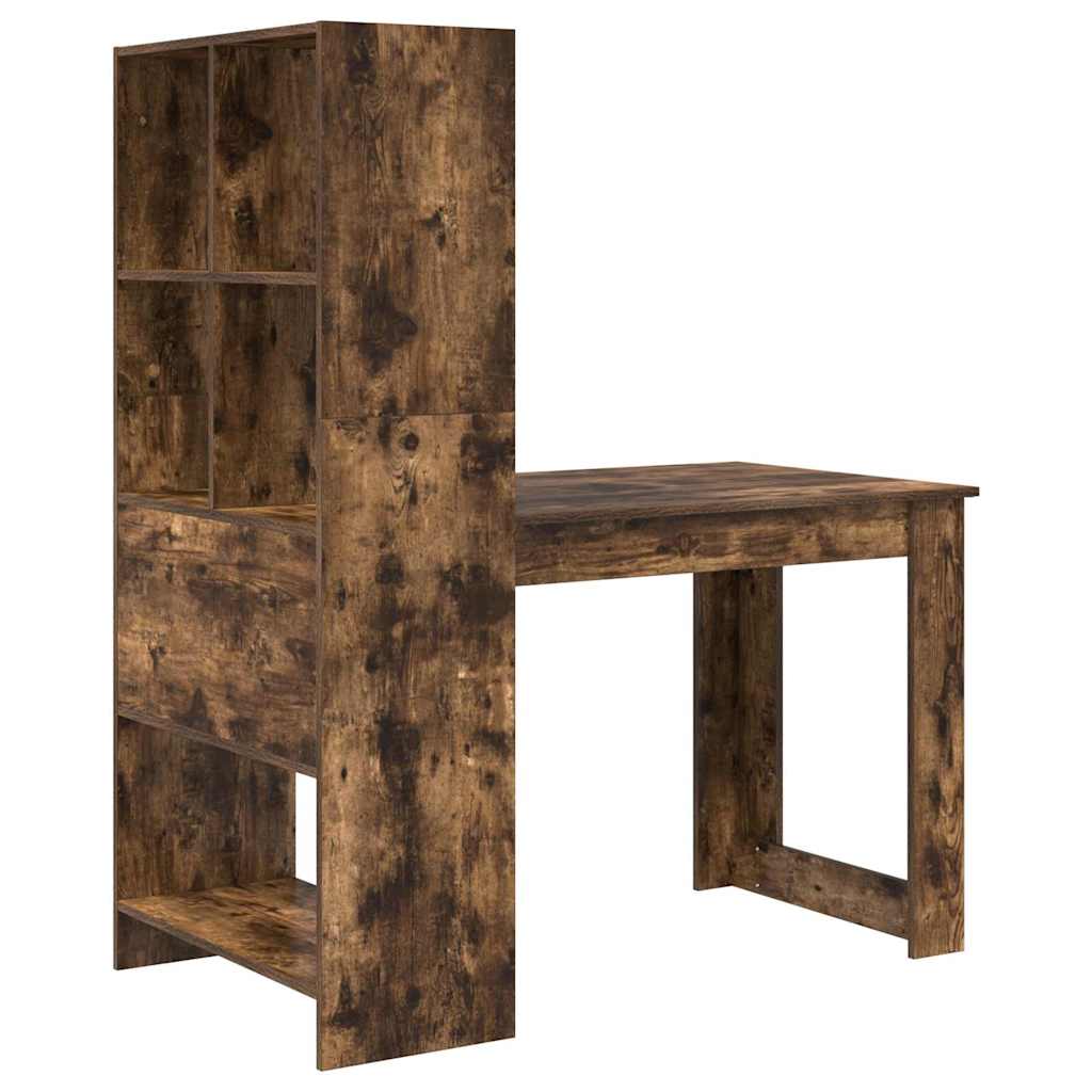 Bureau met plank Gerookt eiken 122 x 67 x 145 cm Bewerkt hout is nu te koop bij PeponiXL, paradijselijk wonen!