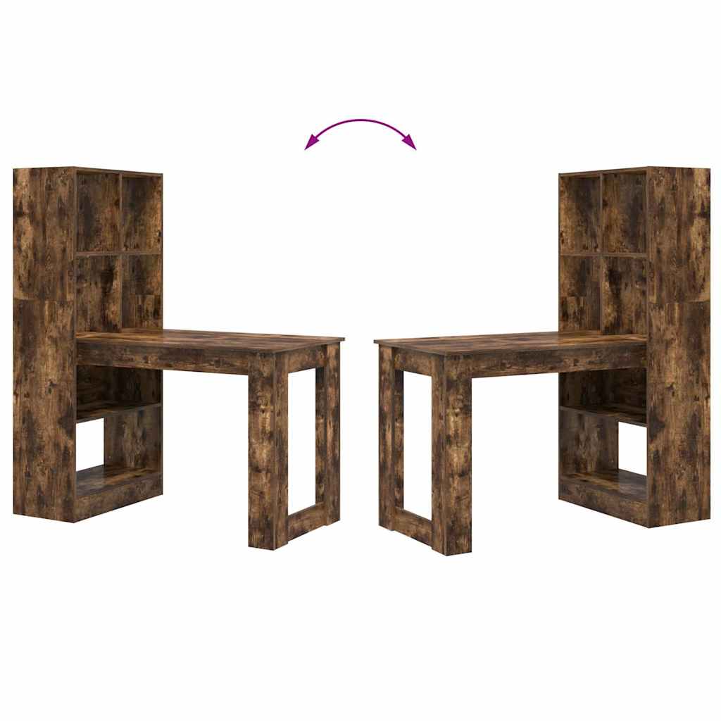 Bureau met plank Gerookt eiken 122 x 67 x 145 cm Bewerkt hout is nu te koop bij PeponiXL, paradijselijk wonen!