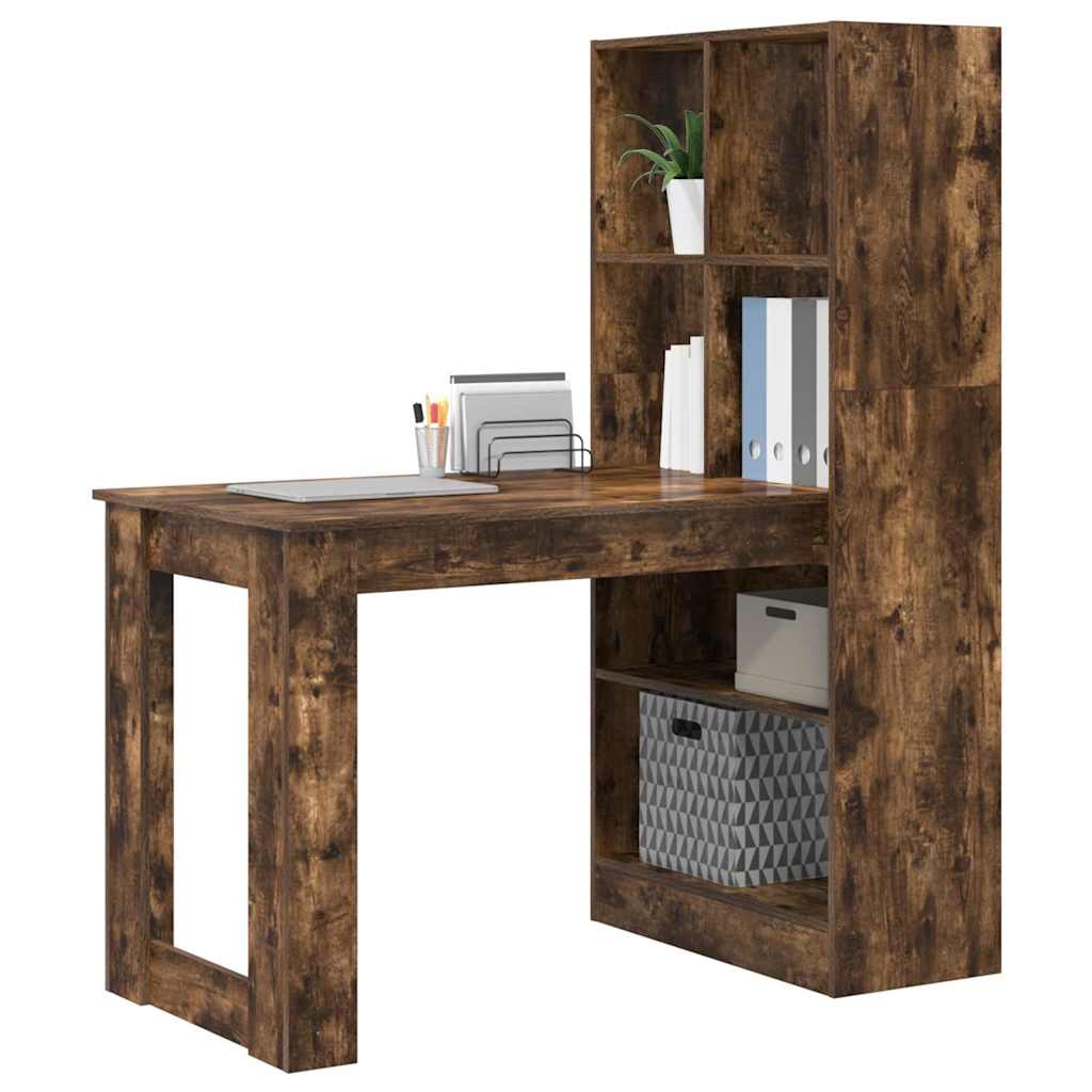 Bureau met plank Gerookt eiken 122 x 67 x 145 cm Bewerkt hout is nu te koop bij PeponiXL, paradijselijk wonen!