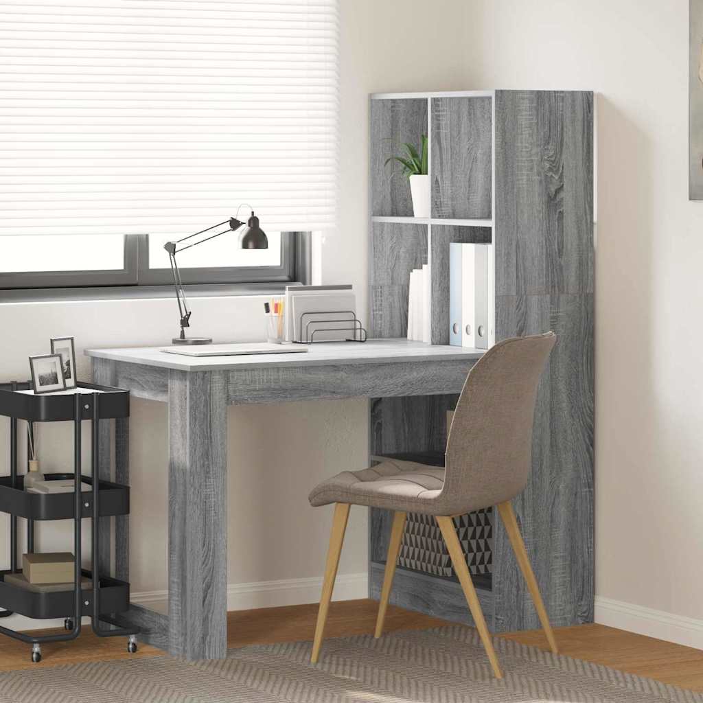 Bureau met plank Grijs Sonoma 122 x 67 x 145 cm Bewerkt hout is nu te koop bij PeponiXL, paradijselijk wonen!