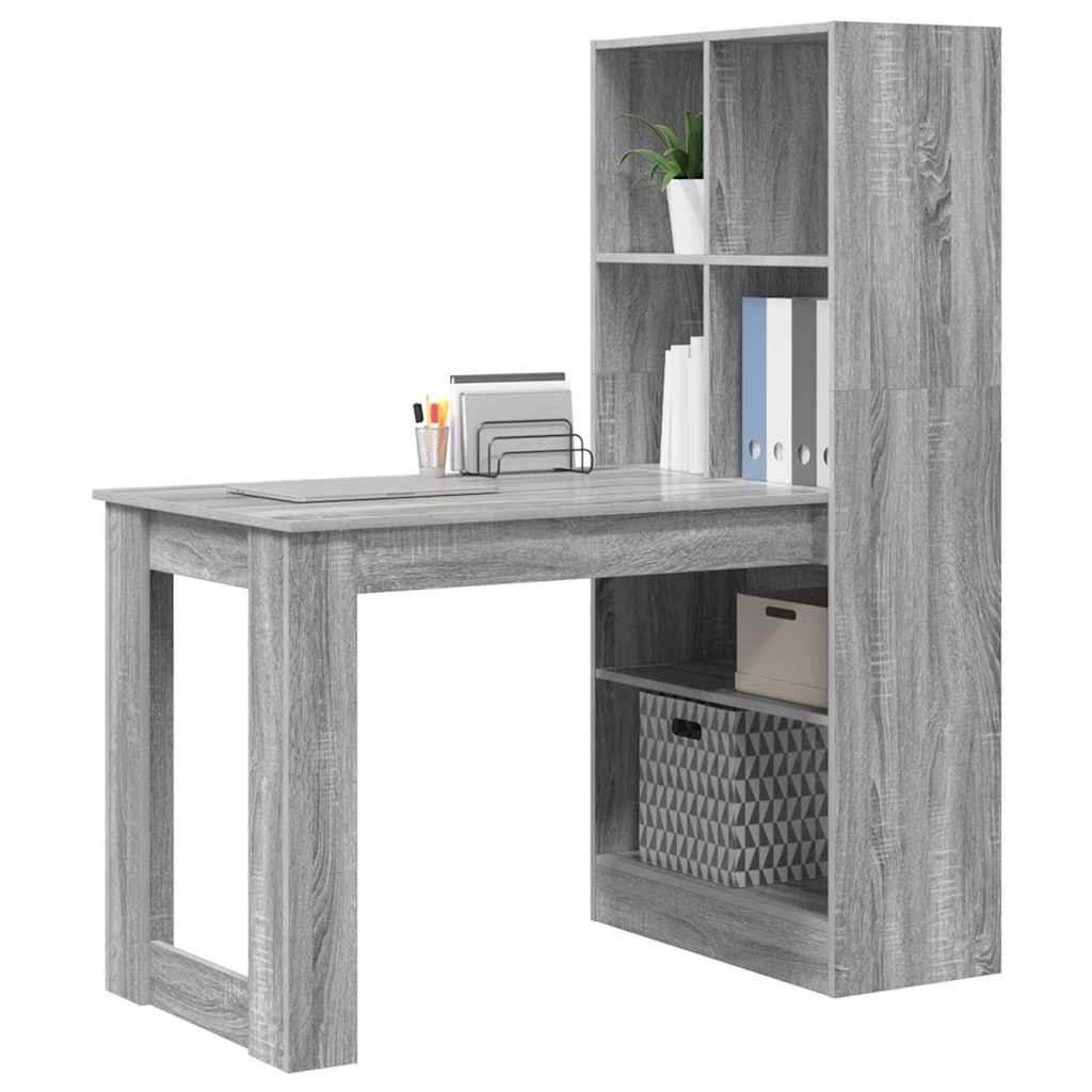 Bureau met plank Grijs Sonoma 122 x 67 x 145 cm Bewerkt hout is nu te koop bij PeponiXL, paradijselijk wonen!