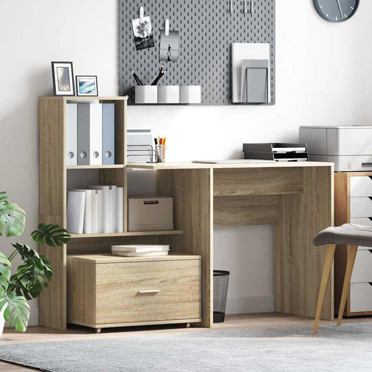 Bureau met lade Sonoma Eiken 131,5 x 50 x 106,5 cm Bewerkt hout is nu te koop bij PeponiXL, paradijselijk wonen!