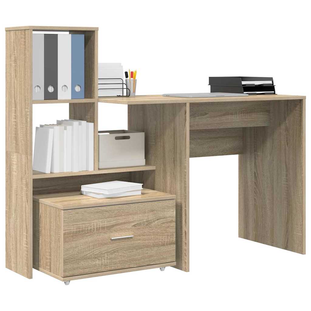Bureau met lade Sonoma Eiken 131,5 x 50 x 106,5 cm Bewerkt hout is nu te koop bij PeponiXL, paradijselijk wonen!