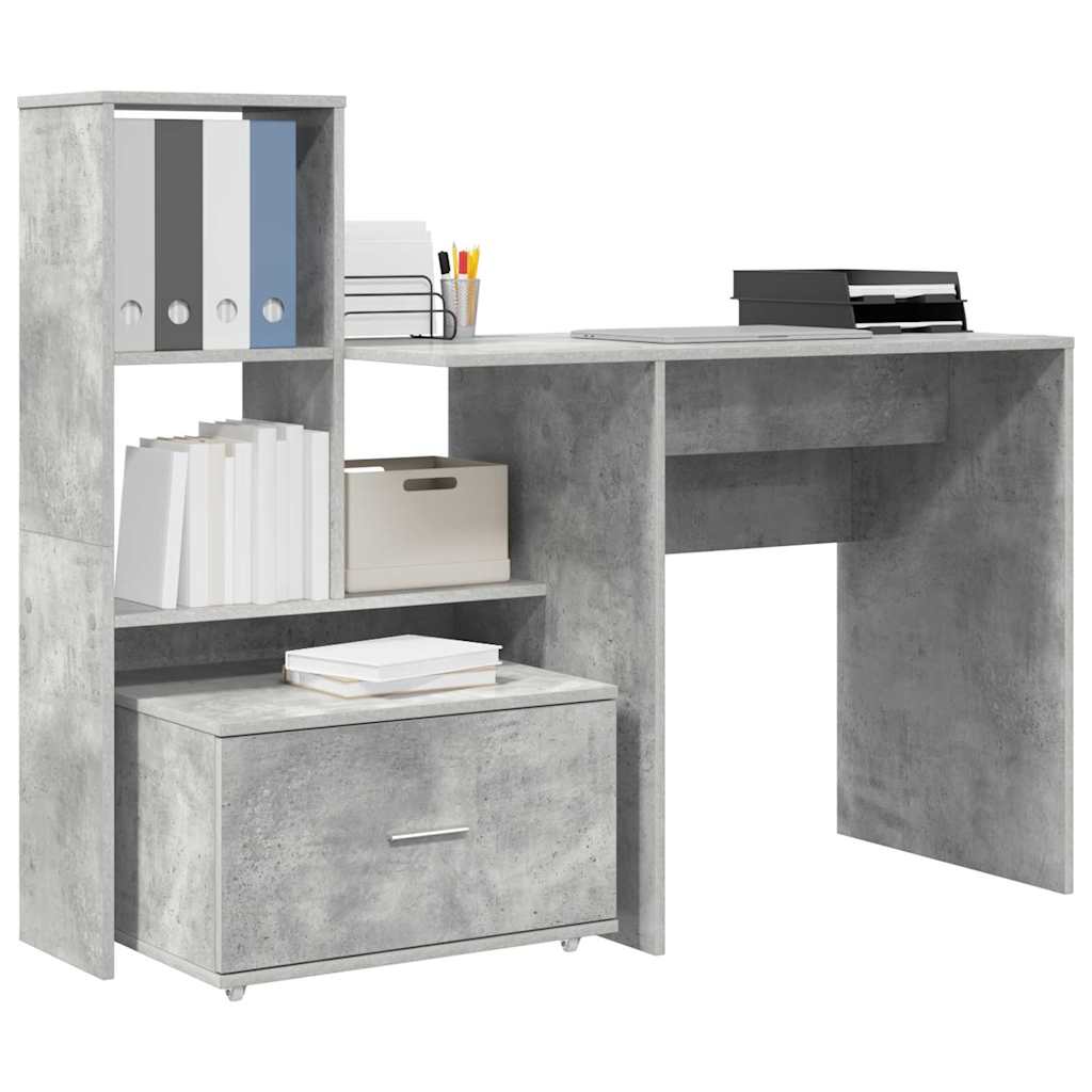 Bureau met lade Beton Grijs 131,5 x 50 x 106,5 cm Bewerkt hout is nu te koop bij PeponiXL, paradijselijk wonen!