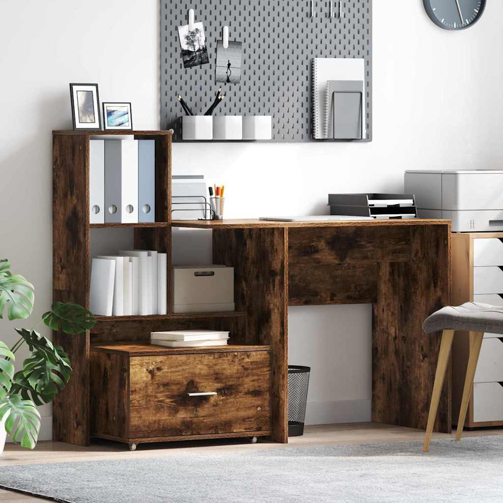 Bureau Gerookt eiken 131,5 x 50 x 106,5 cm Bewerkt hout is nu te koop bij PeponiXL, paradijselijk wonen!