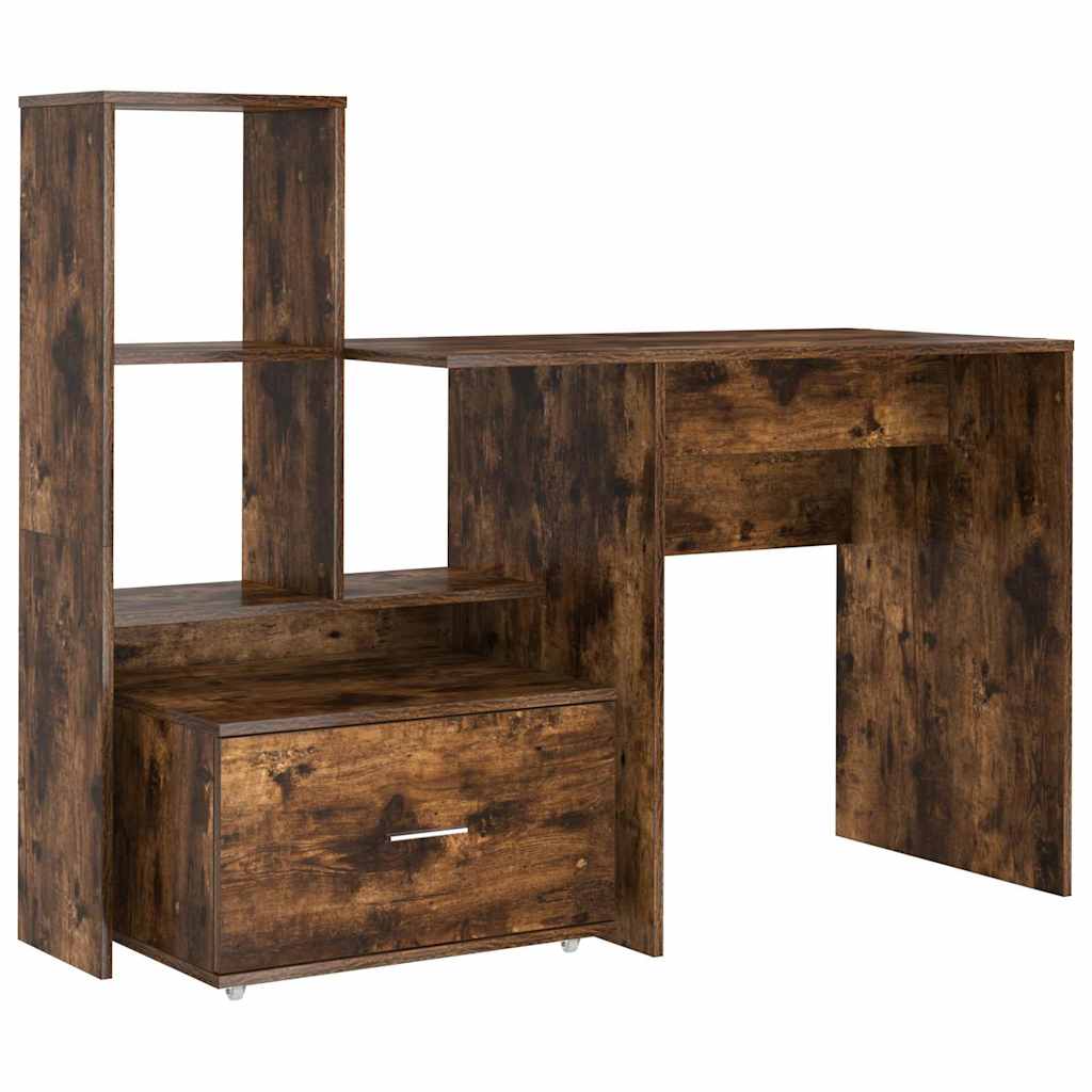 Bureau Gerookt eiken 131,5 x 50 x 106,5 cm Bewerkt hout is nu te koop bij PeponiXL, paradijselijk wonen!
