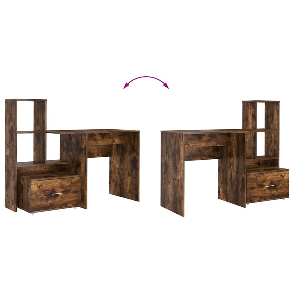 Bureau Gerookt eiken 131,5 x 50 x 106,5 cm Bewerkt hout is nu te koop bij PeponiXL, paradijselijk wonen!