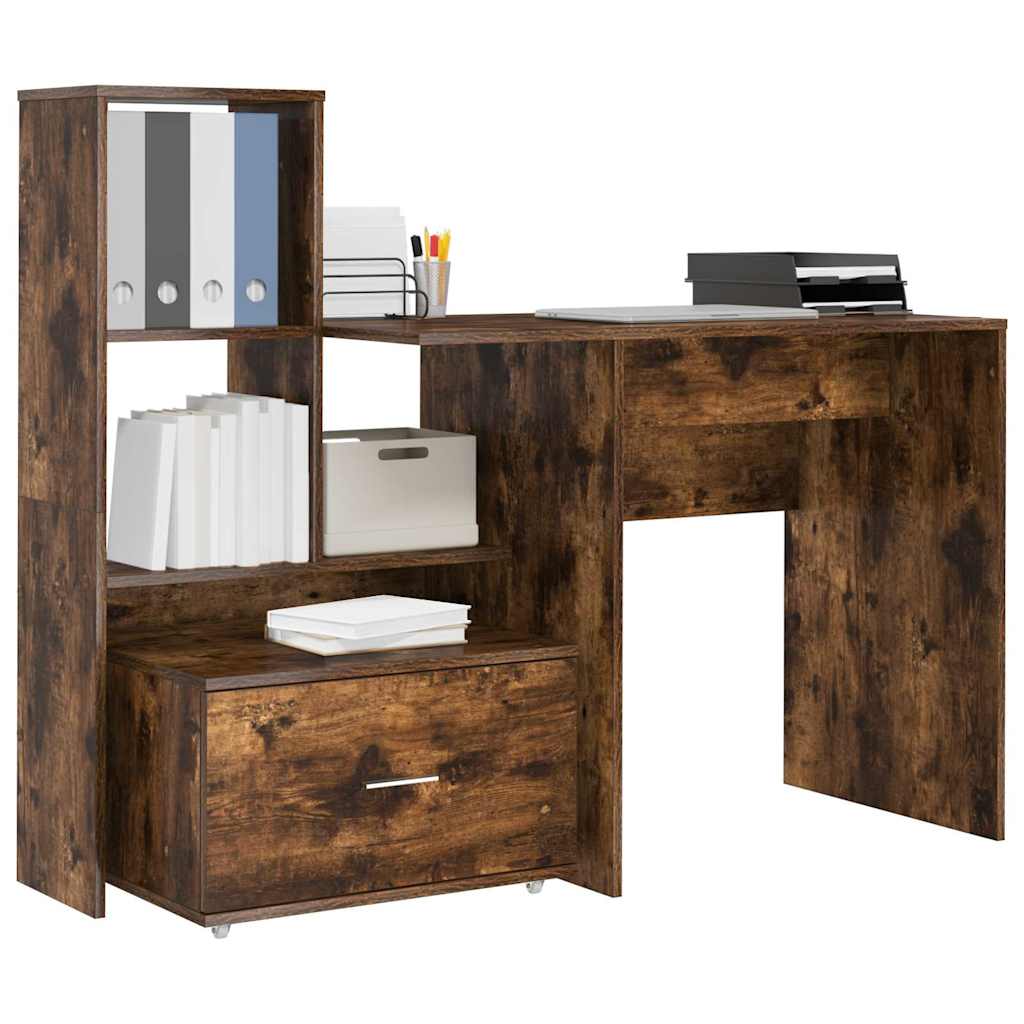 Bureau Gerookt eiken 131,5 x 50 x 106,5 cm Bewerkt hout is nu te koop bij PeponiXL, paradijselijk wonen!