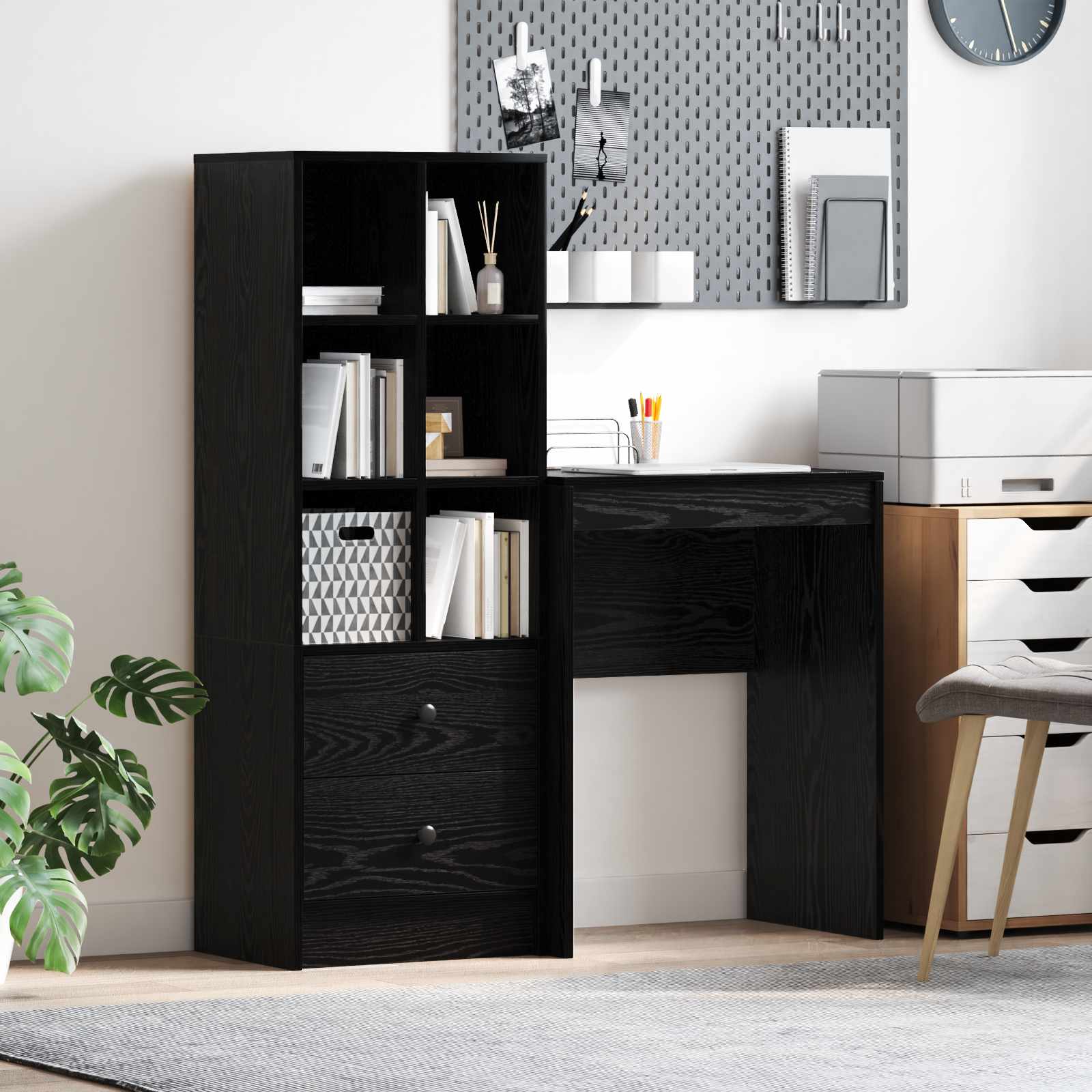 Bureau met lade met plank met opslag 2 pcs Zwart Eiken is nu te koop bij PeponiXL, paradijselijk wonen!