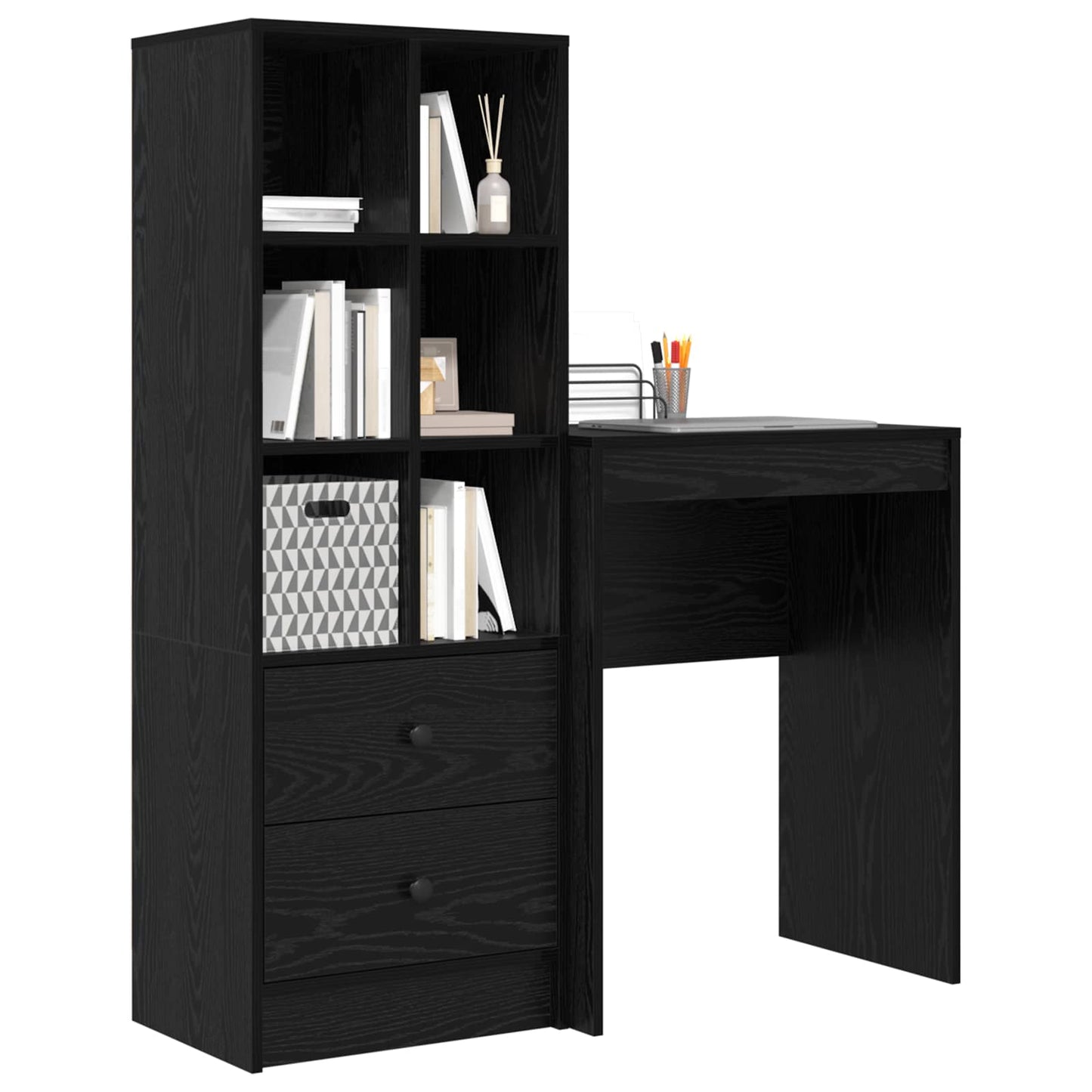 Bureau met lade met plank met opslag 2 pcs Zwart Eiken is nu te koop bij PeponiXL, paradijselijk wonen!